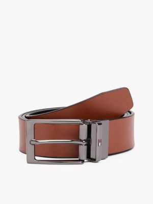 black reversible rectangular buckle leather belt for men tommy hilfiger