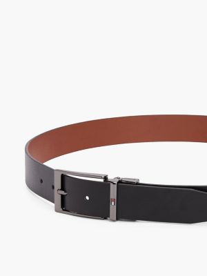 black reversible rectangular buckle leather belt for men tommy hilfiger