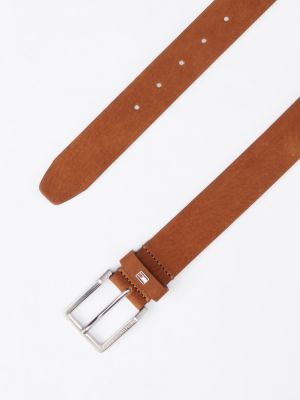 brown logo square buckle leather belt for men tommy hilfiger