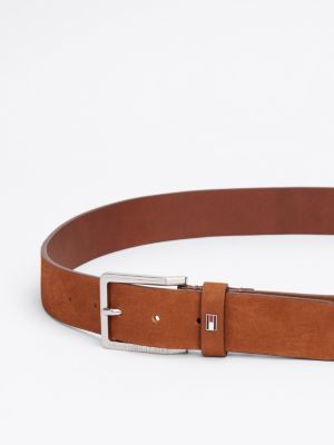 brown logo square buckle leather belt for men tommy hilfiger