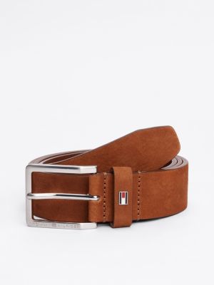 brown logo square buckle leather belt for men tommy hilfiger