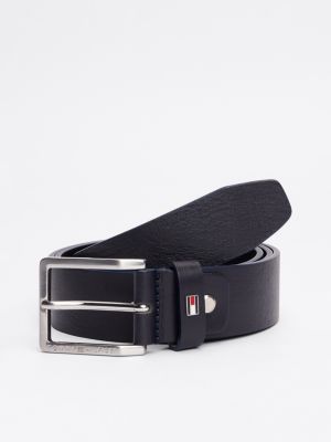 ceinture ajustable en cuir à boucle carrée blue pour hommes tommy hilfiger