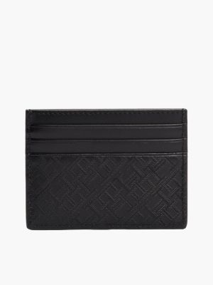 zwart leren creditcardhouder met all-over monogram voor heren - tommy hilfiger