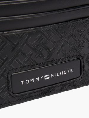 zwart leren creditcardhouder met all-over monogram voor heren - tommy hilfiger