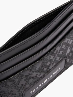 zwart leren creditcardhouder met all-over monogram voor heren - tommy hilfiger