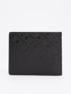 schwarz th monogram bifold-brieftasche aus leder für herren - tommy hilfiger