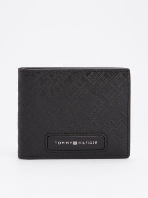 black th monogram bifold leather wallet for men tommy hilfiger