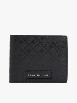 black th monogram coin pocket leather wallet for men tommy hilfiger