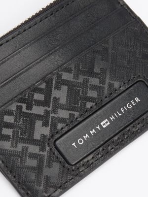 black th monogram leather credit card holder for men tommy hilfiger