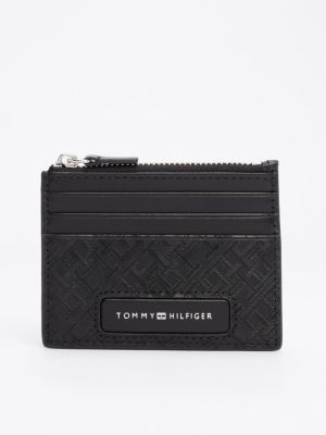 black th monogram leren creditcardhouder voor heren - tommy hilfiger