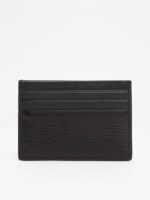 black premium leather logo card holder for men tommy hilfiger