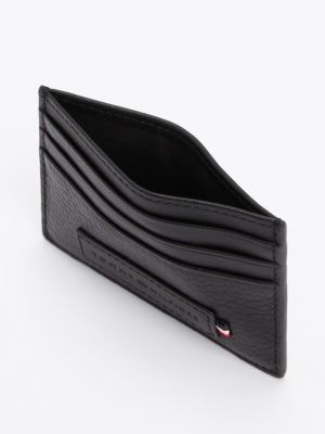 black premium leather logo card holder for men tommy hilfiger