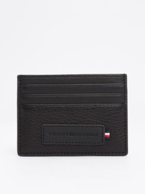 black premium leather logo card holder for men tommy hilfiger