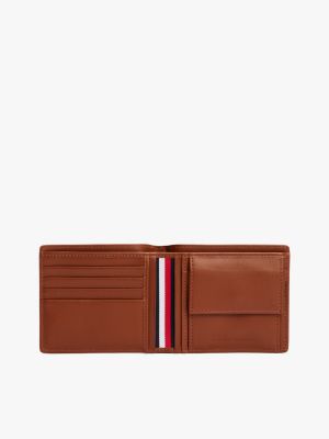 brown premium leather card and coin wallet for men tommy hilfiger