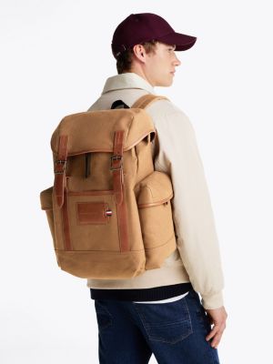 brown casual canvas backpack for men tommy hilfiger