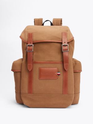 brown casual canvas backpack for men tommy hilfiger