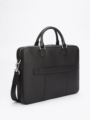 sacoche pour ordinateur th business en cuir noir pour hommes tommy hilfiger