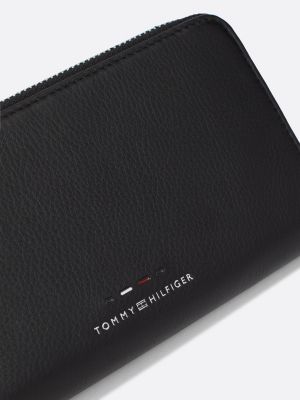 black premium leather zip-around wallet for men tommy hilfiger