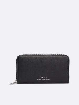 black premium leather zip-around wallet for men tommy hilfiger