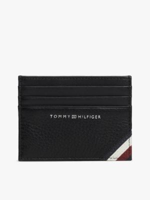 pota carte di credito in pelle martellata nero da uomini tommy hilfiger