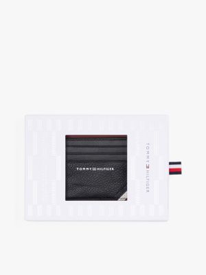 pota carte di credito in pelle martellata black da uomini tommy hilfiger