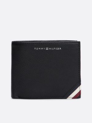 black leather coin and card bifold wallet for men tommy hilfiger