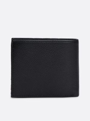 black leather coin and card bifold wallet for men tommy hilfiger