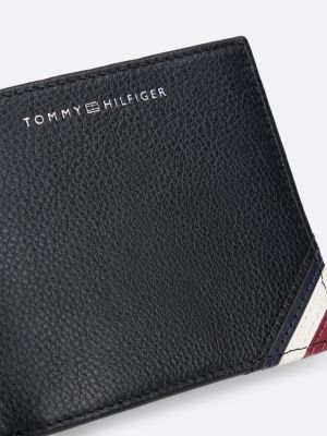 black leather coin and card bifold wallet for men tommy hilfiger