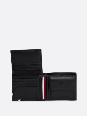 black leather coin and card bifold wallet for men tommy hilfiger