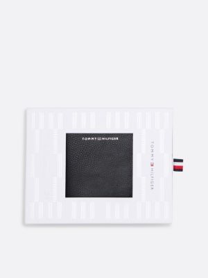 zwart leren bifold portemonnee in cadeaubox voor heren - tommy hilfiger