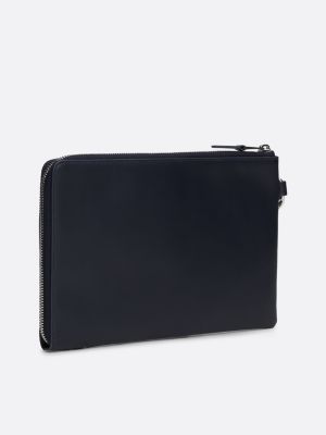 pochette corporate porta documenti in pelle blu da uomini tommy hilfiger