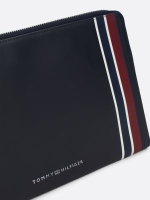 pochette corporate porta documenti in pelle blu da uomini tommy hilfiger