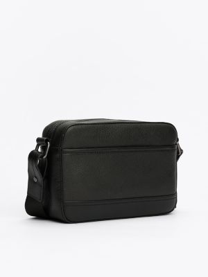 camera bag premium in pelle nero da uomini tommy hilfiger