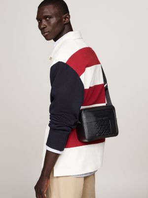 borsa reporter zigrinata con monogrammi th nero da uomini tommy hilfiger