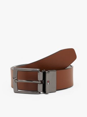 brown reversible square buckle leather belt for men tommy hilfiger