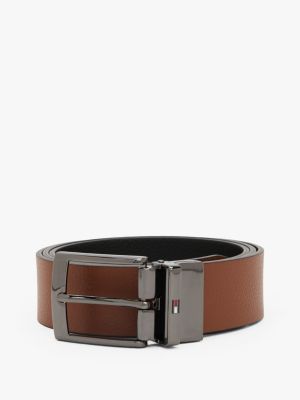 brown reversible square buckle leather belt for men tommy hilfiger