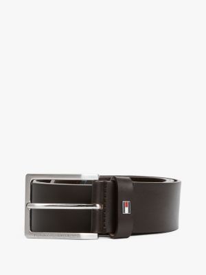 ceinture en cuir à drapeau en émail marron pour hommes tommy hilfiger