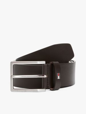 ceinture en cuir à drapeau en émail marron pour hommes tommy hilfiger