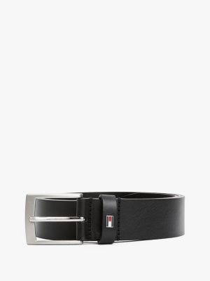 ceinture en cuir à drapeau en émail noir pour hommes tommy hilfiger