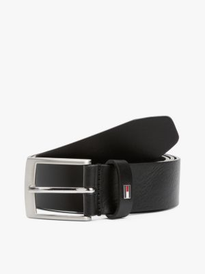 cintura in pelle con fibbia e bandierina black da uomini tommy hilfiger