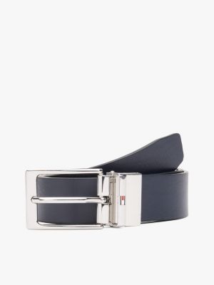 grijs reversible leren riem met geëmailleerde vlag voor heren - tommy hilfiger