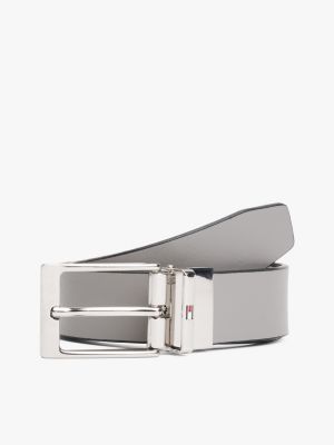 ceinture réversible en cuir à drapeau en émail gris pour hommes tommy hilfiger