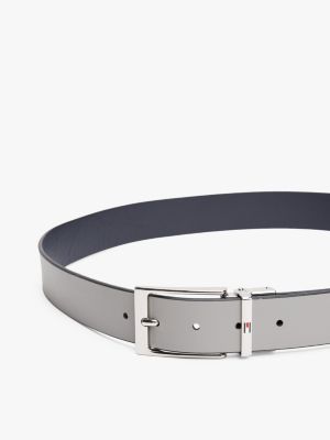 ceinture réversible en cuir à drapeau en émail gris pour hommes tommy hilfiger