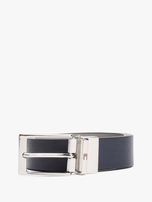 ceinture réversible en cuir à drapeau en émail gris pour hommes tommy hilfiger