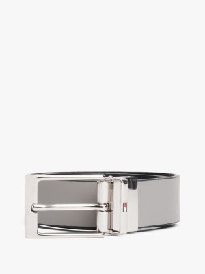 ceinture réversible en cuir à drapeau en émail gris pour hommes tommy hilfiger