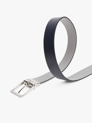 ceinture réversible en cuir à drapeau en émail grey pour hommes tommy hilfiger