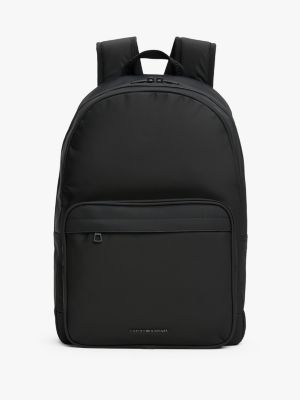 schwarz metall-logo-rucksack mit doppelreißverschluss für herren - tommy hilfiger