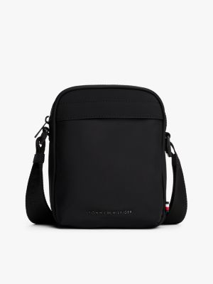 black reporter-tasche mit logo aus metall für herren - tommy hilfiger