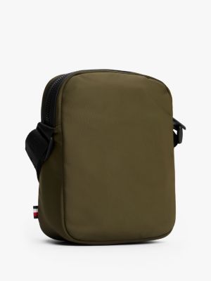 borsa reporter con logo in metallo khaki da uomini tommy hilfiger