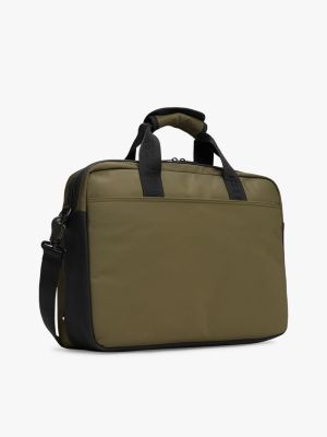 khaki laptoptasche mit metall-logo für herren - tommy hilfiger